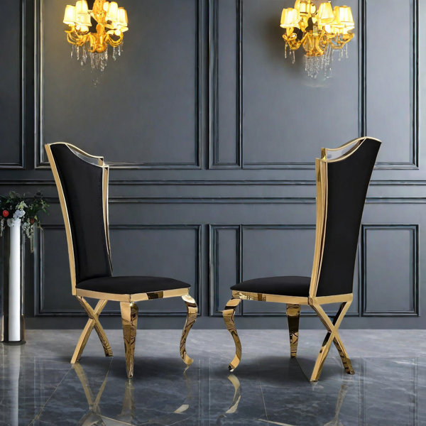 House of Hampton® Jacina Black and Gold Dining Chairs, Luxury Tall High